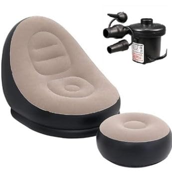 Chair, Portable Fast Inflatable Sofa Chair with Foot Stool, Surface with Plush Smooth Comfortable Ideal for Living Room, Room and Outdoor Camping use