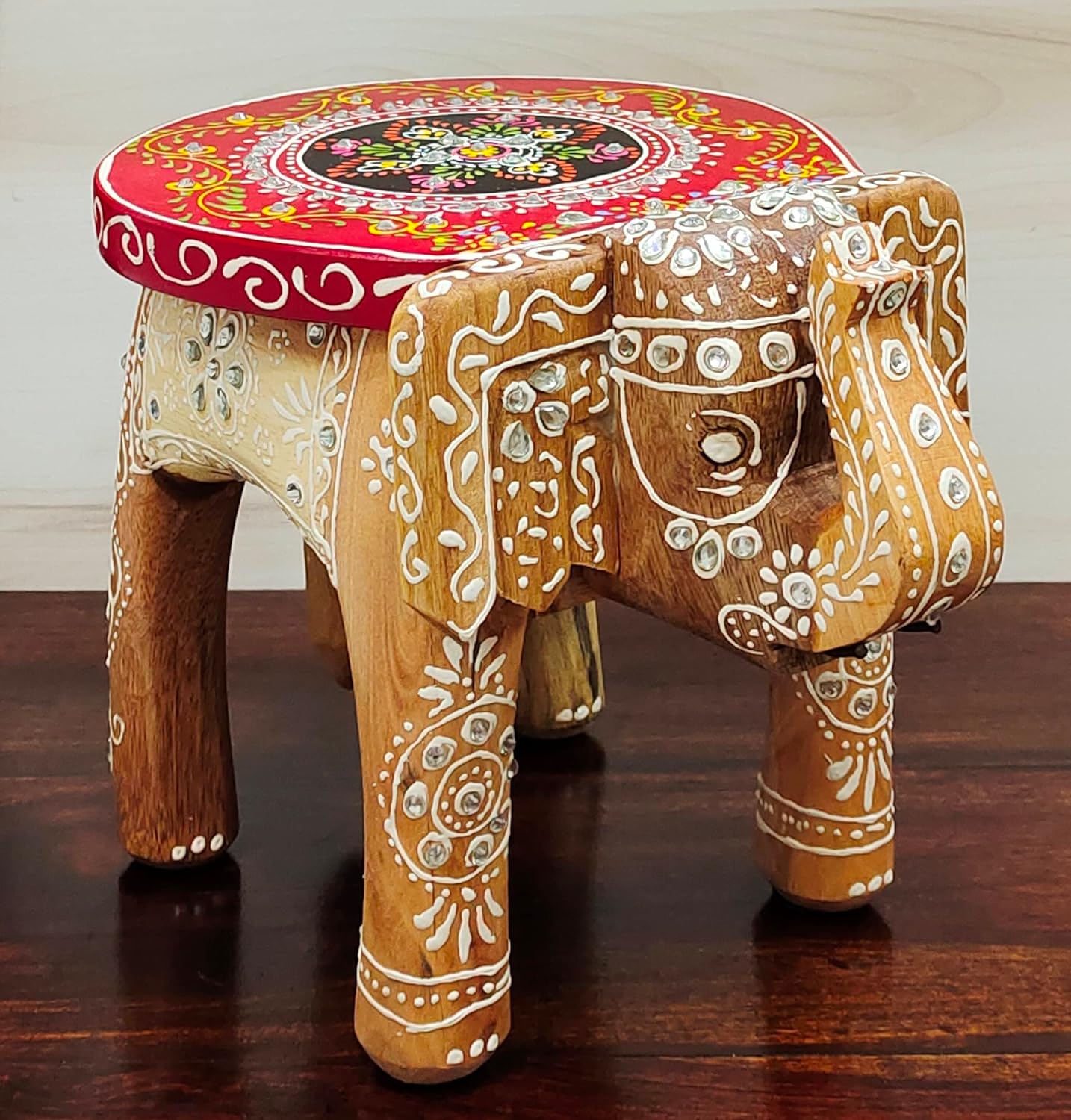 Wooden Painting Decorative Rajasthani Elephant Stool | Home Decorative Items | Showpiece