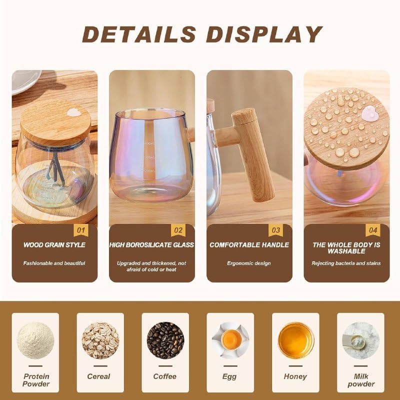 Self Stirring coffee Mug, Glass Electric High Speed Mixing Cup, Automatic Mixing Mug Rotating, 400ml Battery Powered Stirring Cup to Stir Coffee/Milk/Protein Powder at Desk