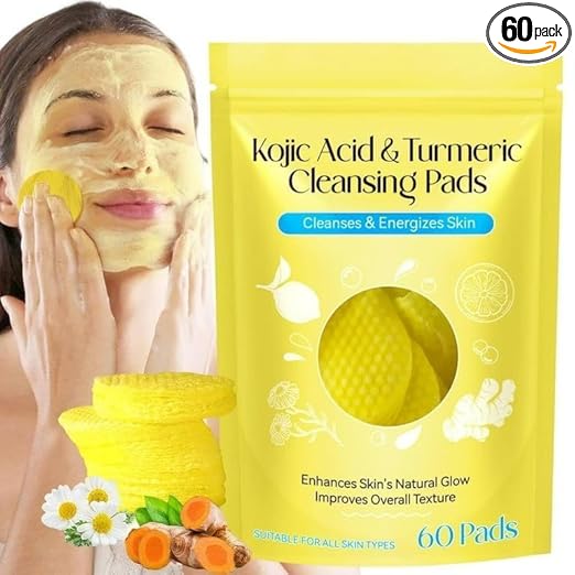 Turmeric Cleansing Pads for Dark Spots, Skin Brightening & Acne Prevention, with Vitamin B5, Vitamin C, Turmeric Infused Foaming Exfoliating Pads, for Face for All Skin Types -60PCS (Pack Of 1)