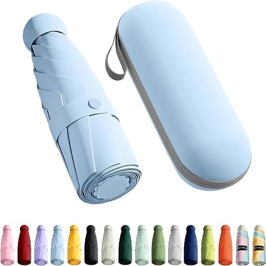 Mini Umbrella with Case for Men & Women (Manual Open) Compact Travelling Pocket Umbrella, Polyester & UV Protect Fabric for Summer/Anti-Slip Handle- Use in Rain & Summer