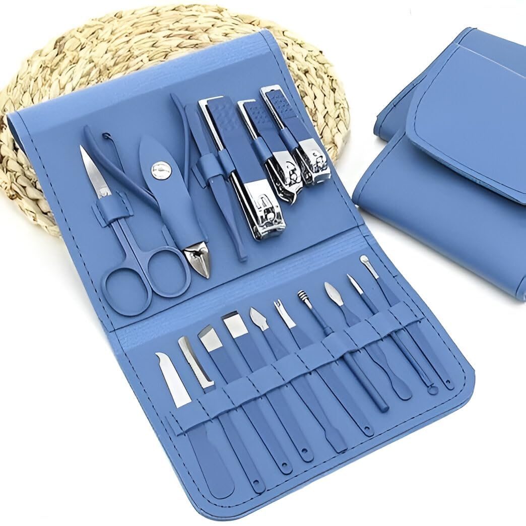 16-in-1 Stainless Steel Manicure & Pedicure Kit – Complete Nail Grooming Set with Clippers, Cuticle Trimmer & Travel Case – Professional Nail Care for Men & Women (Multicolor)