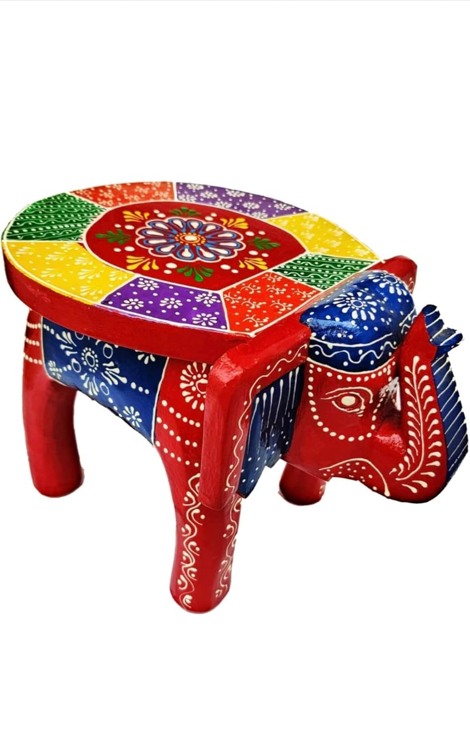 Wooden Painting Decorative Rajasthani Elephant Stool | Home Decorative Items | Showpiece