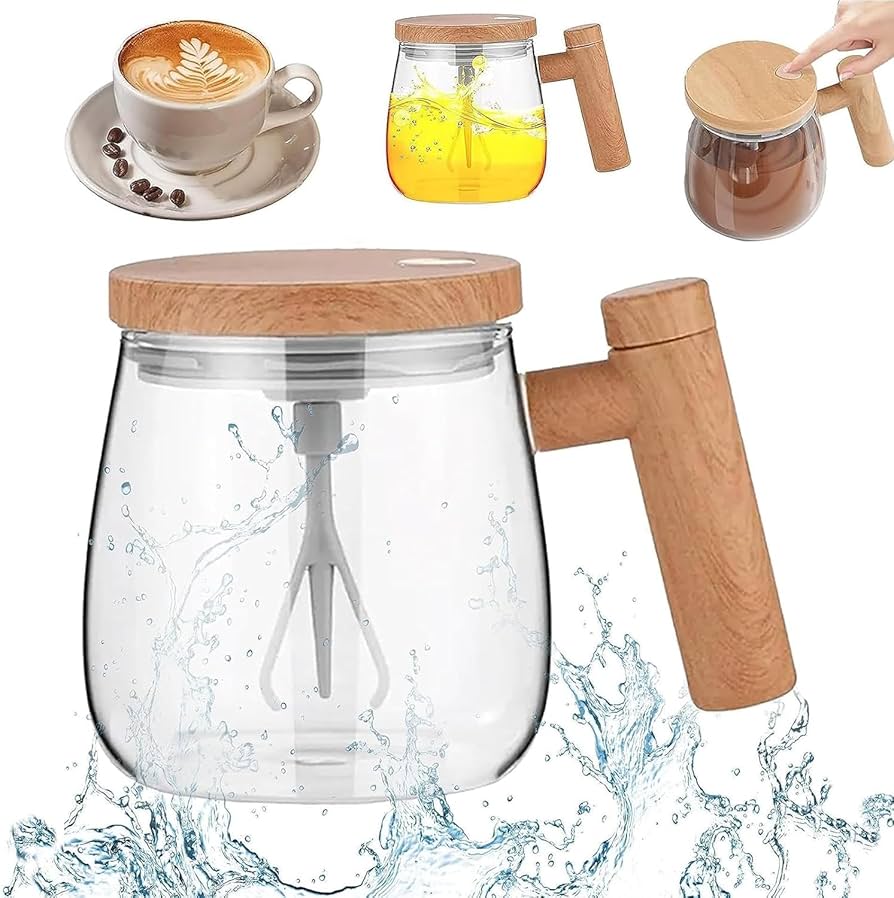 Self Stirring coffee Mug, Glass Electric High Speed Mixing Cup, Automatic Mixing Mug Rotating, 400ml Battery Powered Stirring Cup to Stir Coffee/Milk/Protein Powder at Desk