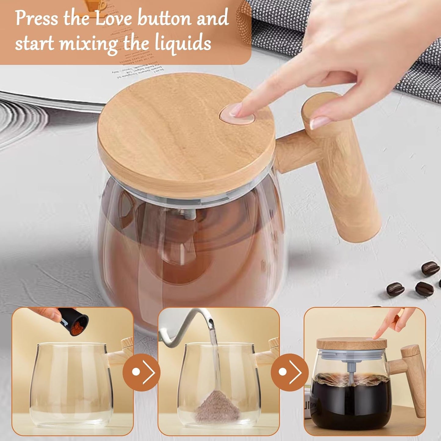 Self Stirring coffee Mug, Glass Electric High Speed Mixing Cup, Automatic Mixing Mug Rotating, 400ml Battery Powered Stirring Cup to Stir Coffee/Milk/Protein Powder at Desk